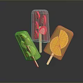 Colorful Fruit Flavored Popsicles With Fresh Fruit Pieces On Sticks 3d model