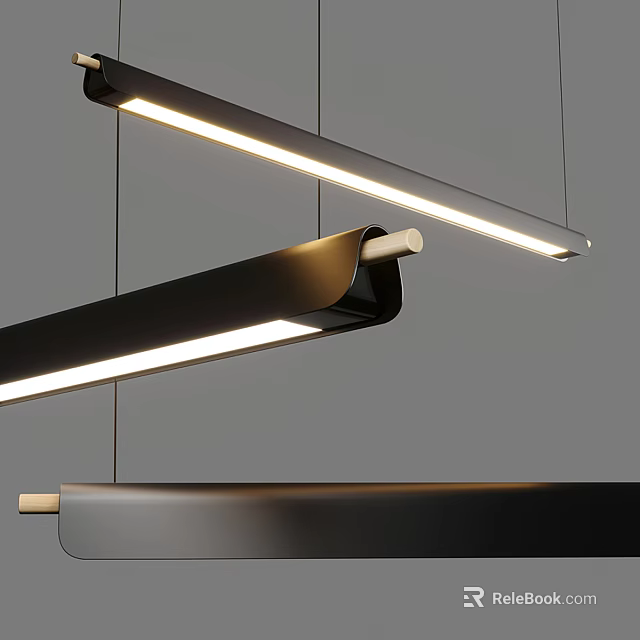 Modern Linear Pendant Light With Black Metal Frame And LED Lighting Design 3d model 