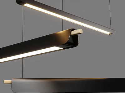 Modern Linear Pendant Light With Black Metal Frame And LED Lighting Design 3d model