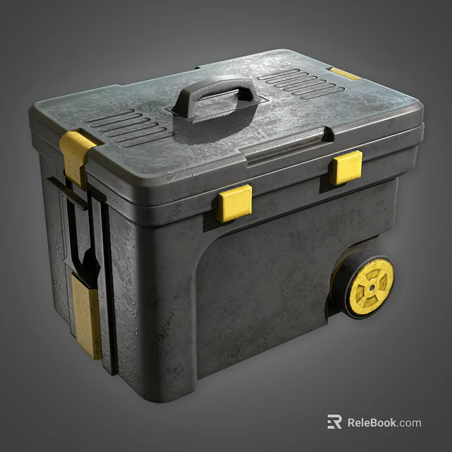 Gray Wheeled Toolbox With Yellow Accents For Hardware Tools Storage And Organization 3d model 