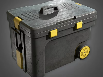 Gray Wheeled Toolbox With Yellow Accents For Hardware Tools Storage And Organization 3d model