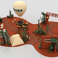 Cacti Plant Combination in Desert Themed Display Area With Wooden Pathway And Natural Elements