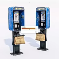 Two Blue Vintage Public Phone Booths In Mobile Digital Communication Scene