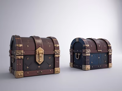 Vintage Brown and Blue Trunks with Metal Accents and Classic Design 3d model