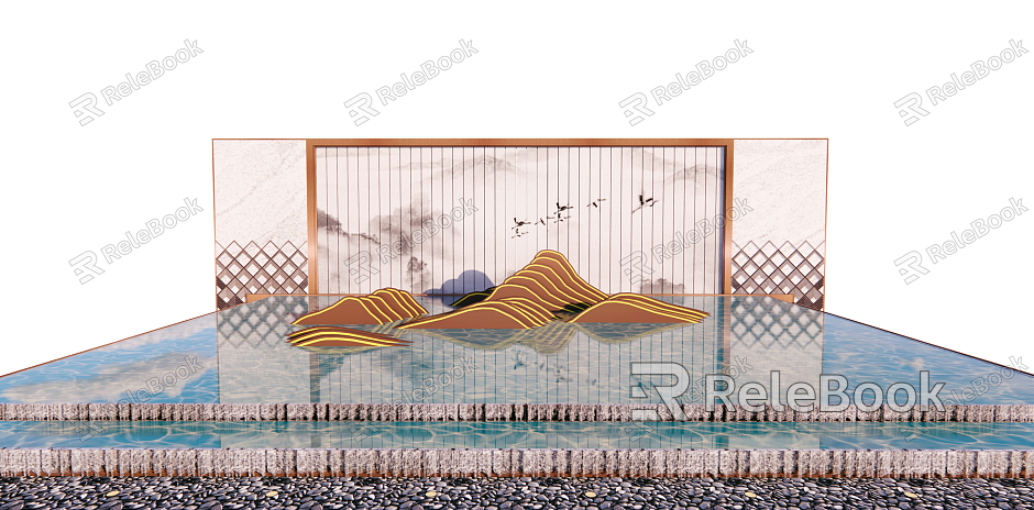 New Chinese style landscape sketch landscape wall rockery waterscape model