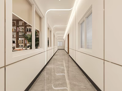 Book Art Corridor Interior With Light Walls And Recessed Lighting 3d model