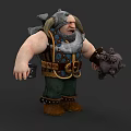 Game and Movie Character With Horned Helmet Heavy Armor Holding Mace Green Pants Brown Boots