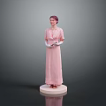 Woman In Pink Long Dress With Headscarf And White Gloves Standing On White Base