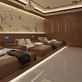 Modern SPA Sauna Room With Wooden Decor Massage Beds And Ambient Lighting