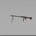 Military Machine Gun With Tripod Stand Ammunition Belt And Wooden Stock