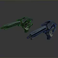 Dual Futuristic Weapon Guns With Metallic Structure Barrel And Grip Details