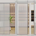 Modern Interior Design With Stylish Sliding Doors Glass Panels Warm Lighting And Plant