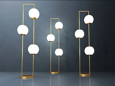 Modern Floor Lamps With Golden Stands And White Spherical Shades 3d model