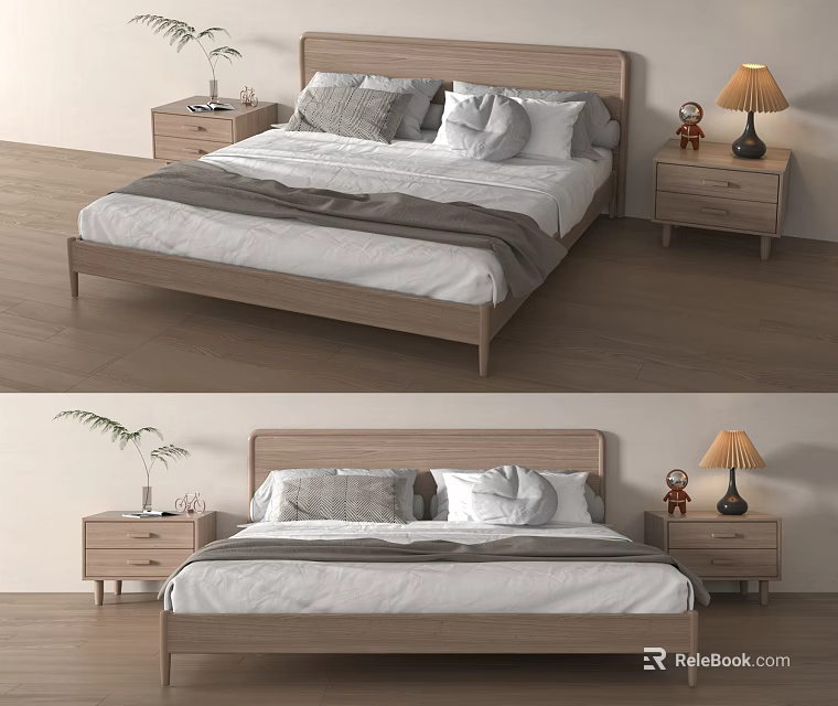 Elegant Modern Bedroom Interior With Wooden Double Bed Bedside Tables And Table Lamp 3d model 