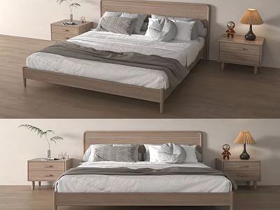 Elegant Modern Bedroom Interior With Wooden Double Bed Bedside Tables And Table Lamp 3d model