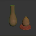 Terracotta Clay Vases In Two Sizes On Dark Background With Reflection 3d model