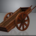 Vintage Wooden Hand Cart With Red Wheels And Classic Retro Design Details