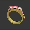 Elegant Gold Ring With Three Red Gemstones And Small Red Accents Fashion Jewelry