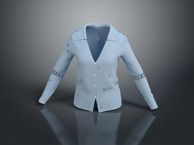 Light Blue Collared Cardigan With Button Front And Decorative Cuffs Design 3d model