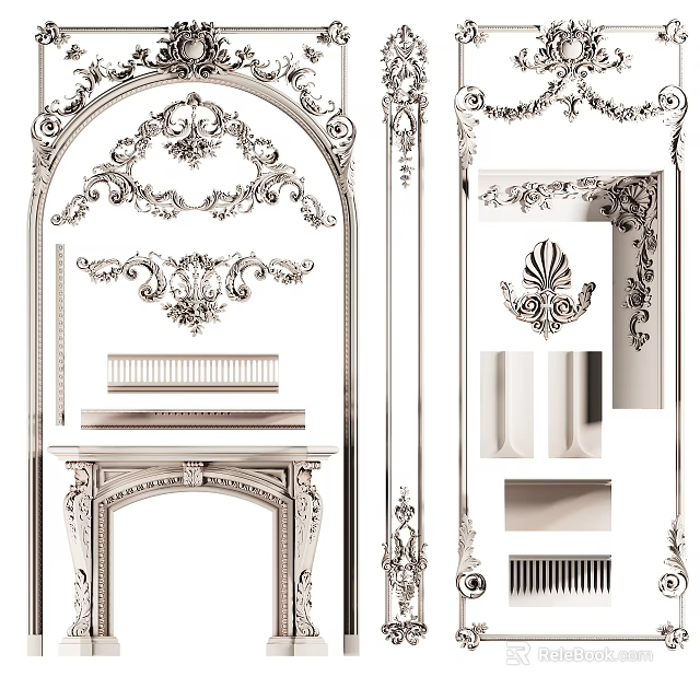 Ornate Carved Decorative Moldings Frames And Furniture Parts With Elegant Patterns 3d model 