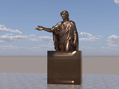 Bronze Classical Figure Landscape Sculpture On Square Pedestal With Blue Sky And White Clouds 3d model