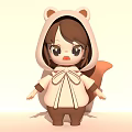 Cute Cartoon Style Game Movie Character With Brown Hair Squirrel Costume Bow And Tail