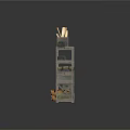 Two Metal Shelves With Wooden Boxes Scrolls Small Crates And Tool