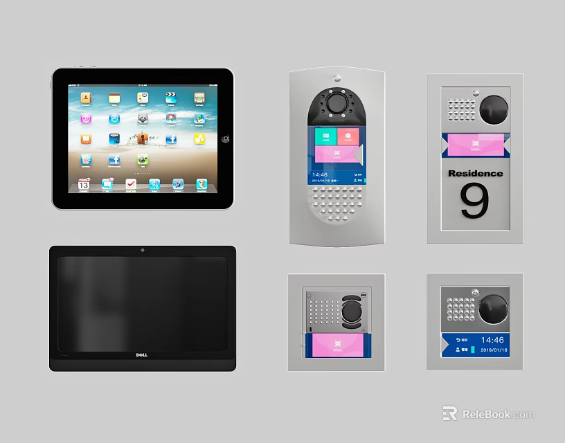 Various Digital Doorbell Devices With Screen And Button Designs For Home Use 3d model