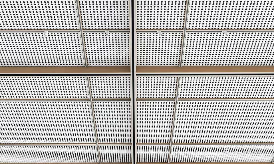 Perforated Metal Ceiling Tiles In Grid Layout For Modern Interiors 3d model