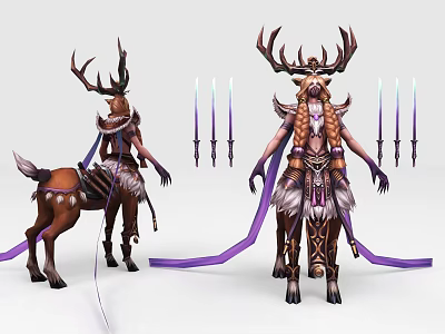 Game Movie Characters With Deer Like Creature Humanoid Antlers Elaborate Attire Purple Ribbons And Candles 3d model