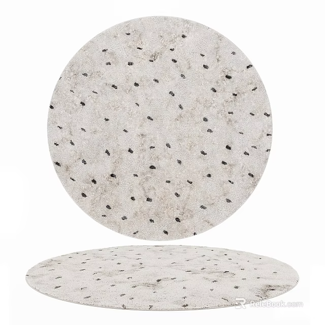 Stylish Round Rug With Light Colored Base And Black Speckled Pattern 3d model