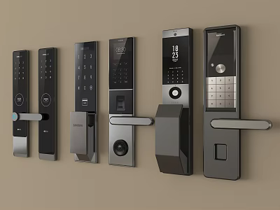 Different Smart Door Lock Models With Keypad Fingerprint And Camera Functions 3d model
