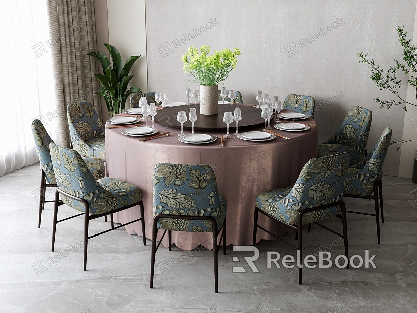 New Chinese-style Round Dining Table and Chair Combination model