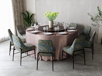 New Chinese-style Round Dining Table and Chair Combination model