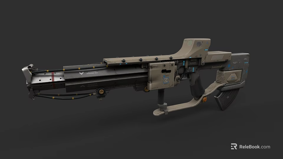 Futuristic Sci Fi Weapon With High Tech Scope Mechanical Structure And Blue Illumination 3d model