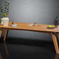 Minimalist Modern Solid Wood Coffee Table With Vase Plants Books Bowl And Bottles
