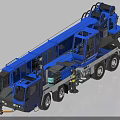 Blue Mobile Crane Truck with Extended Boom Multiple Wheels and Functional Cab 3d model