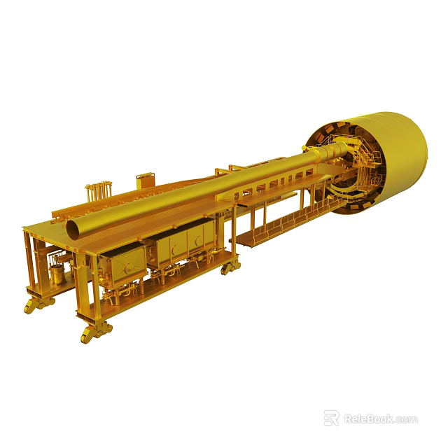 Golden Industrial Machinery Structure With Long Pipe Frame And Support Components 3d model