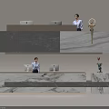 Modern Reception Desk With Marble Surface Staff Using Computer And Decorative Ornaments 3d model
