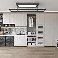 Home Balcony Modern Laundry Area With Washing Machine Dryer Storage Cabinets Hanging Space And Sink