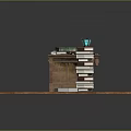 Stylish Wooden Desk Furniture With Patterned Rug Green Lamp Desk Stationery And Stack Of Books