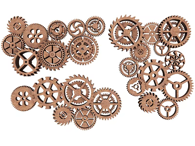 Assorted Decorative Gears With Intricate Patterns And Vintage Mechanical Details 3d model