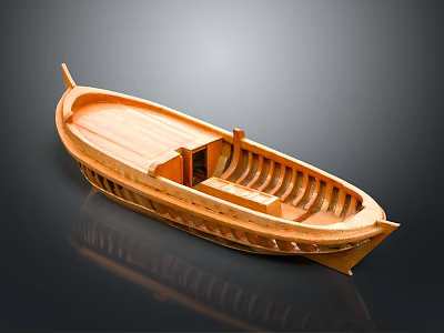Handcrafted Wooden Boat Model With Intricate Interior Seats And Smooth Hull Design 3d model
