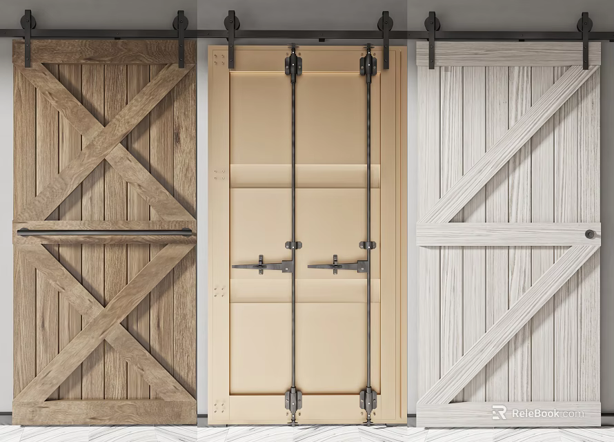 Sliding Barn Doors In Wooden Design With Various Colors And Rustic Modern Style 3d model 