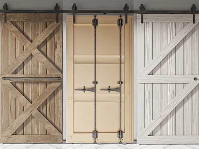 Sliding Barn Doors In Wooden Design With Various Colors And Rustic Modern Style 3d model