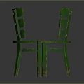 Green Connected Outdoor Chairs With Wooden Slats And Vintage Weathered Look