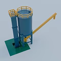 Industrial Blue Storage Tank With Yellow Railings Pipes And Green Base Platform