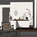 New Chinese Zen Style Table New Chinese Duan Jing Table New Chinese Entrance Table New Chinese Duan Jing Table Master Chair Solid Wood Single Chair New Chinese Floor Lamp Chandelier 3d model