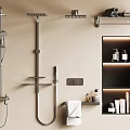 Modern Shower System With Handheld And Overhead Sprayers Bathroom Storage Shelves Towel Racks