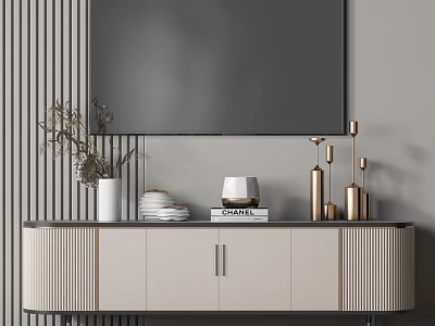 Modern TV Stand With Vase Books Candle Holders Drawers And Cabinets 3d model